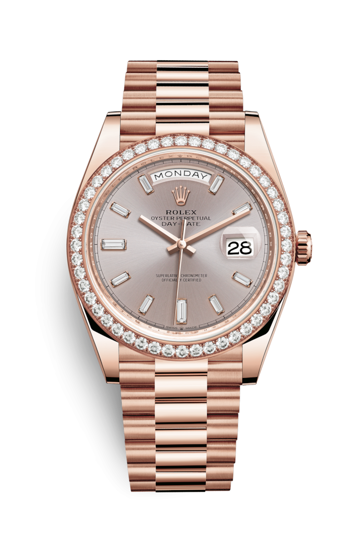 Rolex 228345RBR-0007 : Day-Date 40 Everose - Diamond / Sundust - Baguette