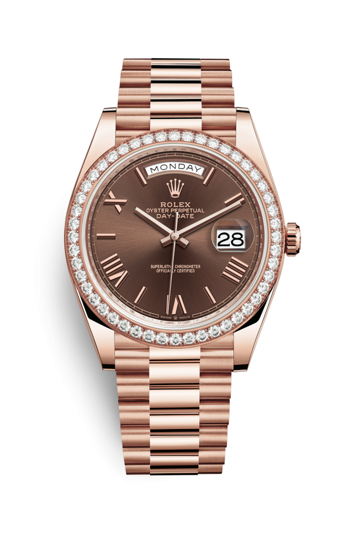 Rolex 228345RBR-0009 : Day-Date 40 Everose - Diamond / Chocolate - Roman