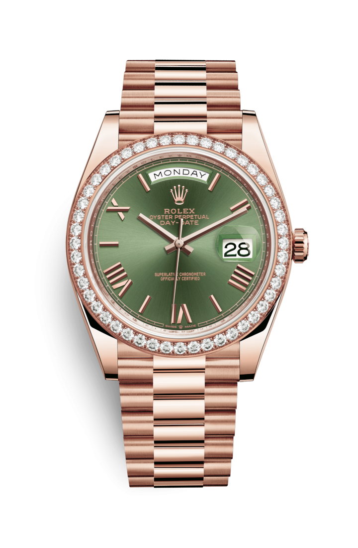 Rolex 228345RBR-0011 : Day-Date 40 Everose - Diamond / Green - Roman