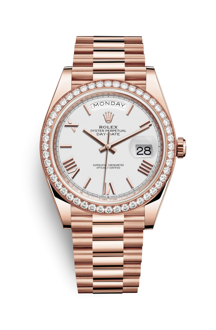 Rolex 228345RBR-0012 : Day-Date 40 Everose - Diamond / White - Roman