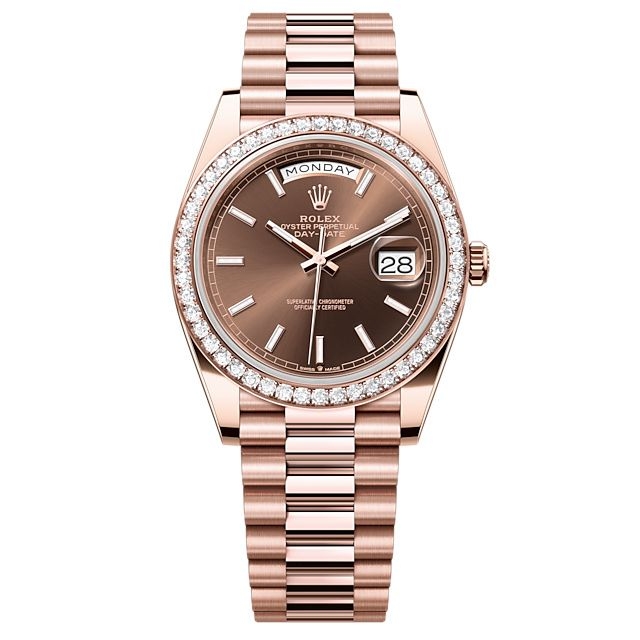 Rolex 228345RBR-0024 : Day-Date 40 Everose - Diamond / Chocolate