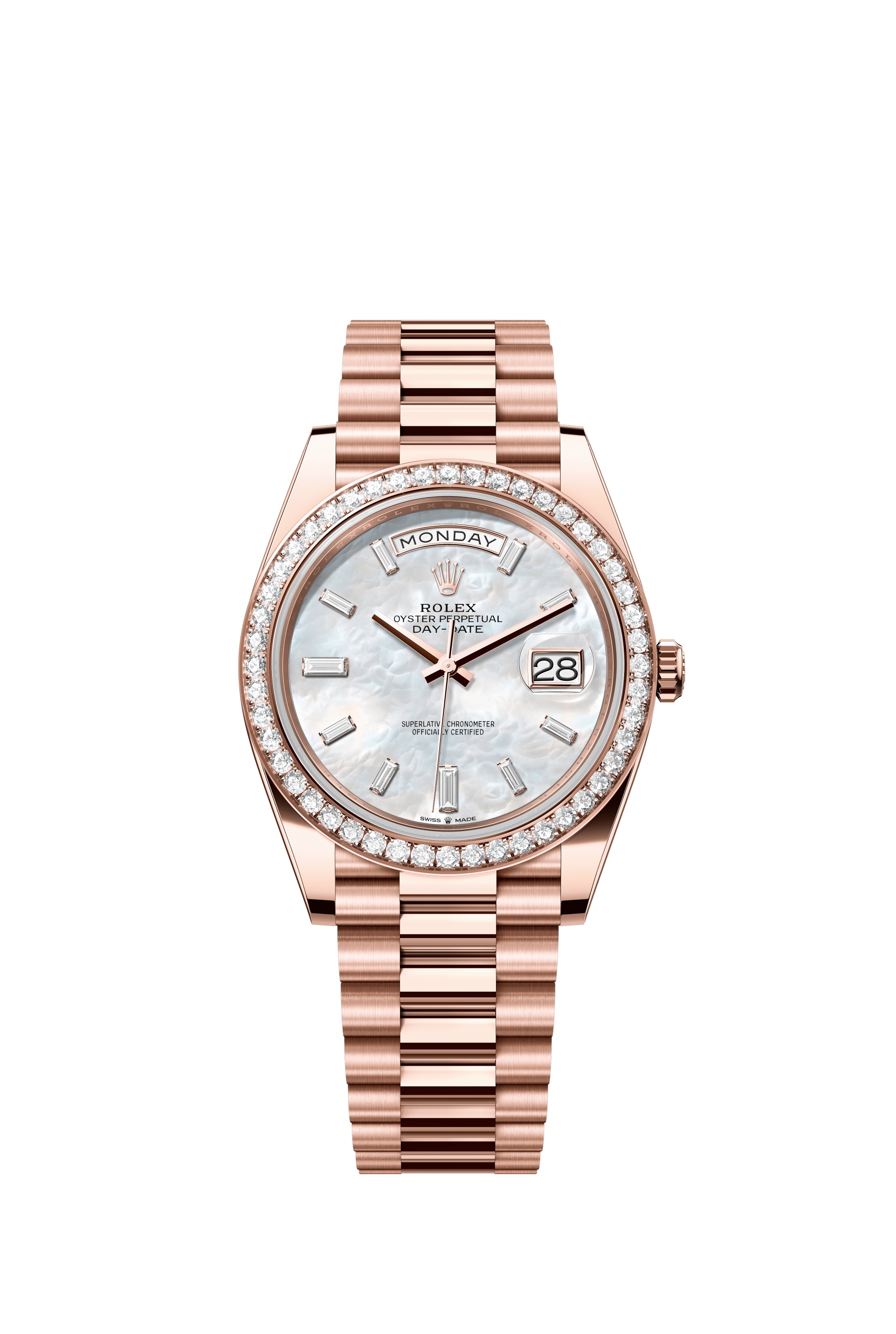 Rolex 228345RBR-0026 : Day-Date 40 Everose - Diamond / MOP - Baguette