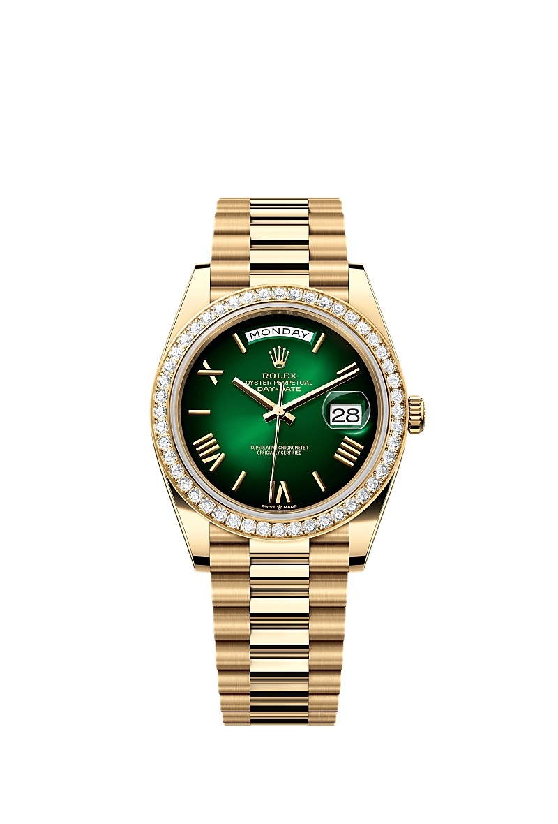 Rolex 228348RBR-0045 : Day-Date 40 Yellow Gold - Diamond / Green - Ombré