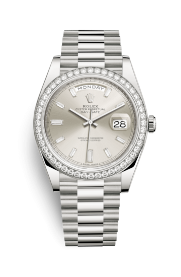 Rolex 228349RBR-0001 : Day-Date 40 White Gold - Diamond / Silver - Baguette