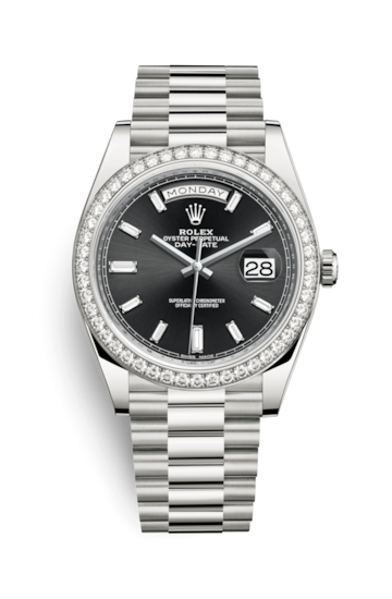 Rolex 228349RBR-0003 : Day-Date 40 White Gold - Diamond / Black - Baguette
