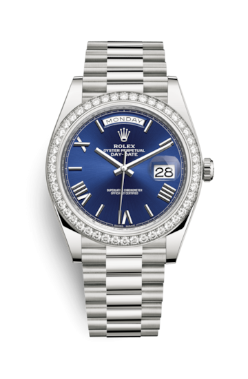 Rolex 228349RBR-0005 : Day-Date 40 White Gold - Diamond / Blue Roman