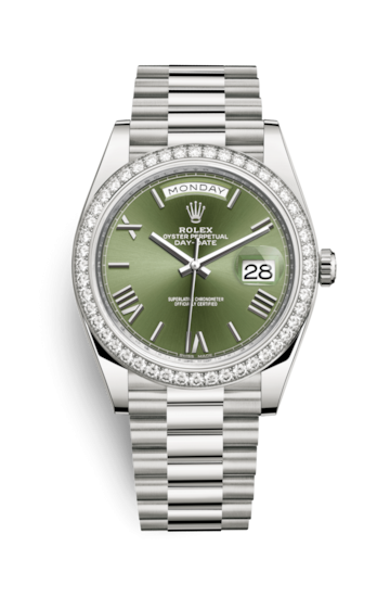 Rolex 228349RBR-0030 : Day-Date 40 White Gold - Diamond / Green Roman