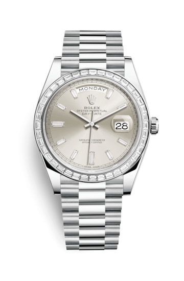 Rolex 228396TBR-0011 : Day-Date 40 Platinum - Baguette / Silver - Baguette