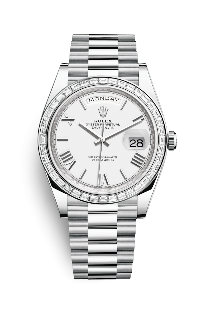 Rolex 228396TBR-0018 : Day-Date 40 Platinum -  Baguette / White Roman
