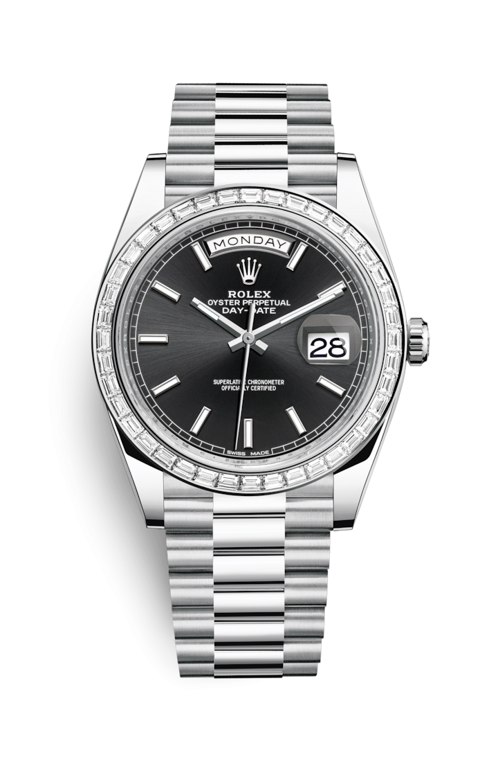 Rolex 228396TBR-0024 : Day-Date 40 Platinum - Baguette / Black