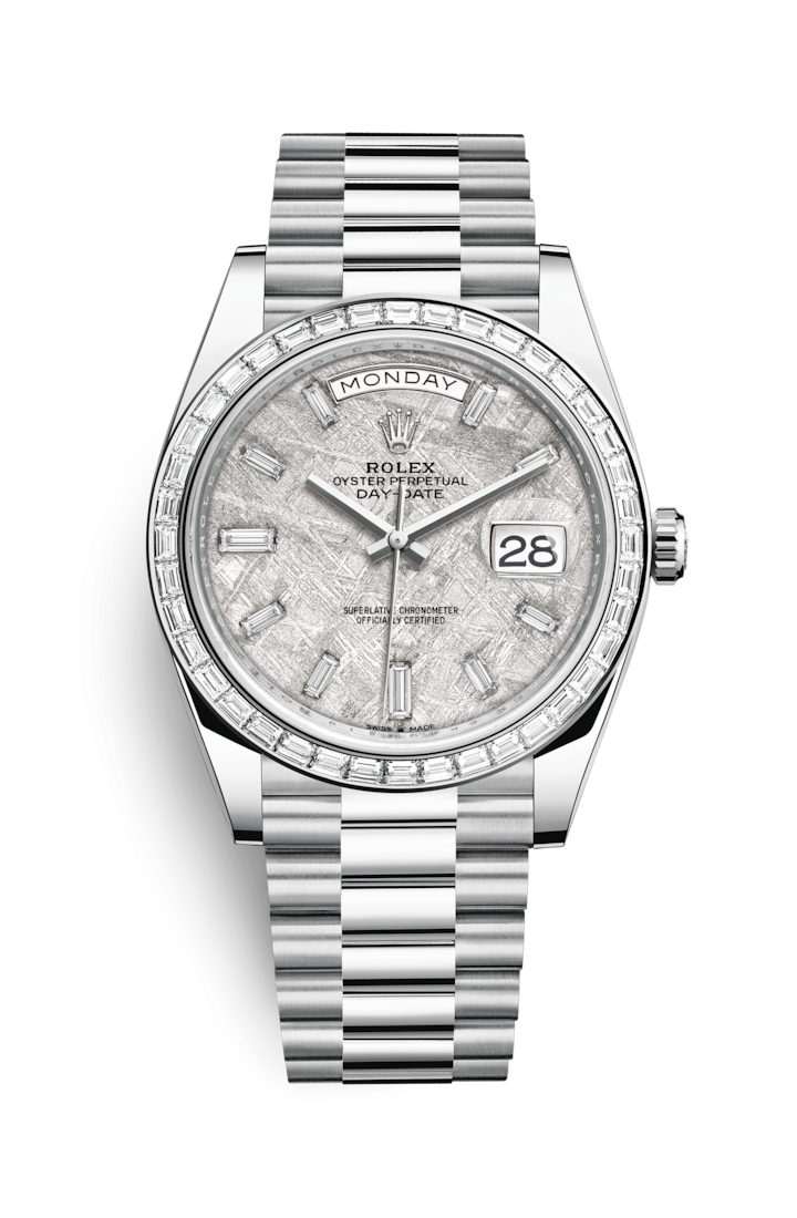 Rolex 228396TBR-0027 : Day-Date 40 Platinum - Baguette / Meteorite - Baguette