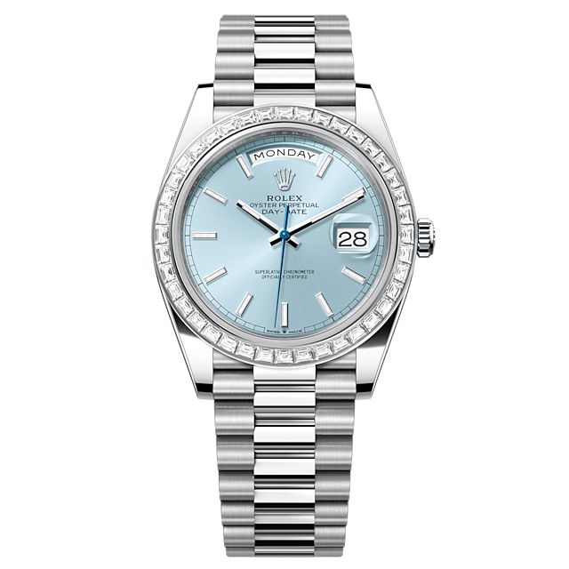 Rolex 228396TBR-0039 : Day-Date 40 Platinum - Baguette / Ice Blue