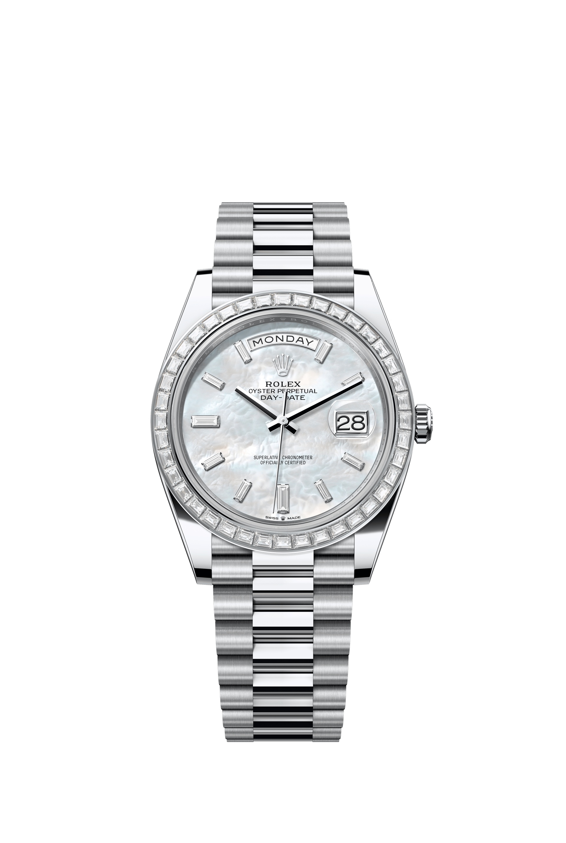 Rolex 228396TBR-0043 : Day-Date 40 Platinum - Baguette / MOP - Baguette