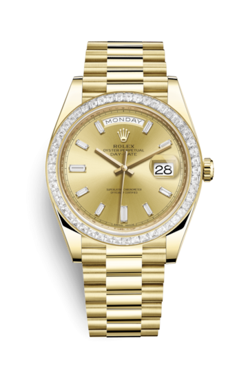 Rolex 228398TBR-0002 : Day-Date 40 Yellow Gold - Baguette / Champagne - Baguette
