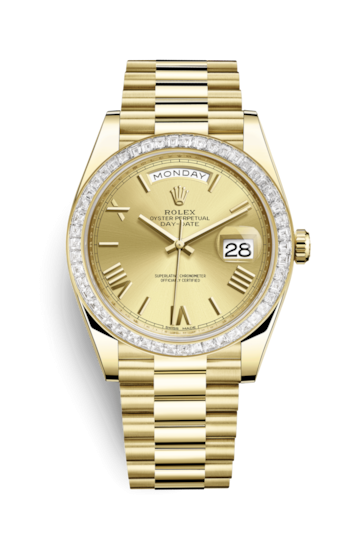 Rolex 228398TBR-0003 : Day-Date 40 Yellow Gold - Baguette / Champagne - Roman