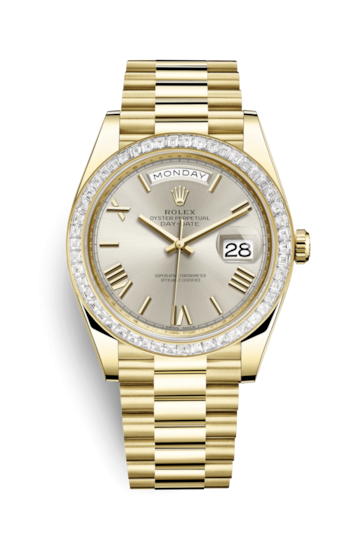Rolex 228398TBR-0006 : Day-Date 40 Yellow Gold - Baguette / Silver - Roman