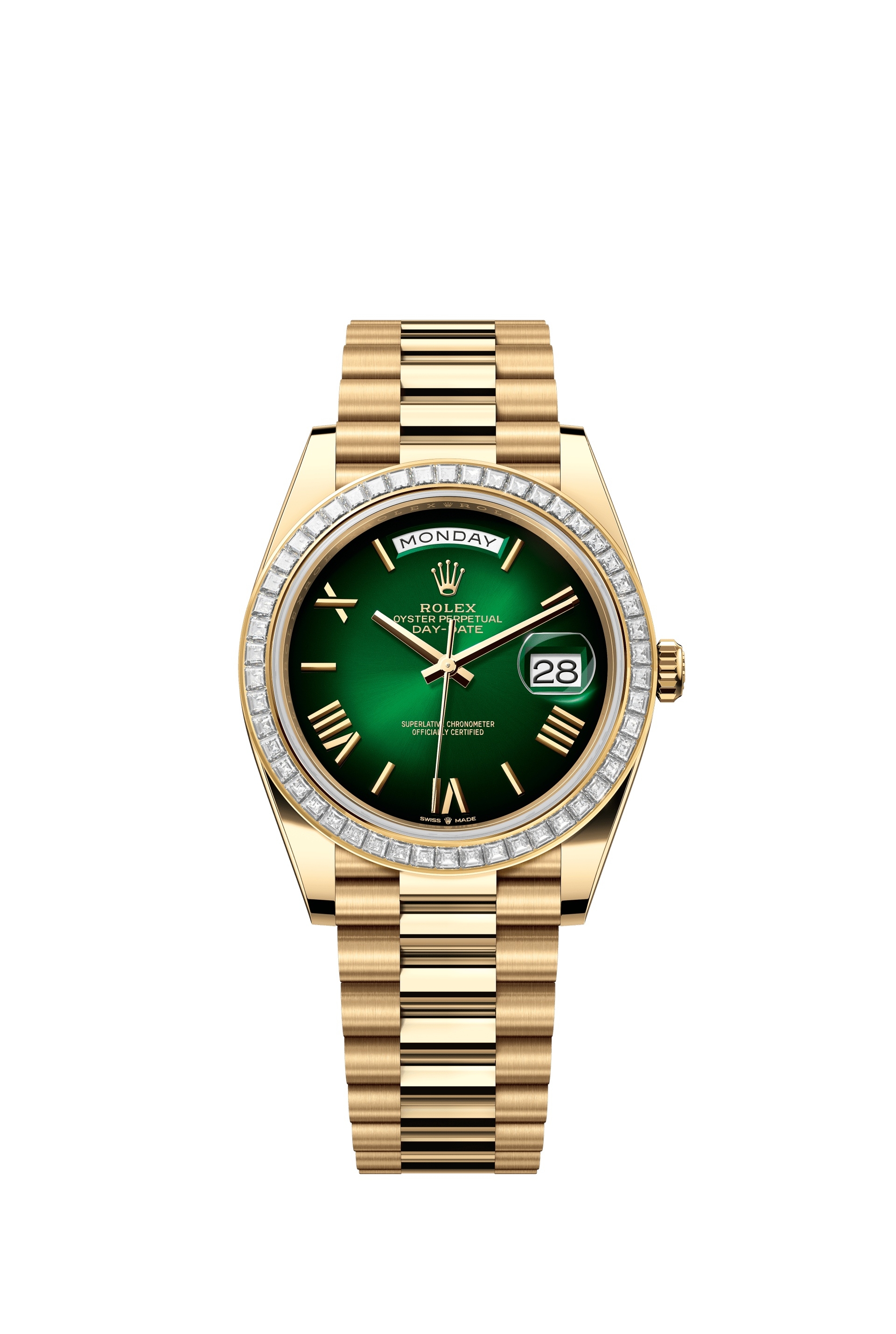 Rolex 228398TBR-0042 : Day-Date 40 Yellow Gold - Baguette / Green Ombré