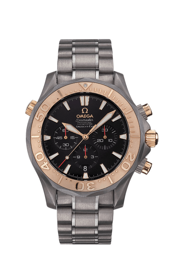 Omega 2294.50.00 : Seamaster Diver 300M Automatic 41.5 Chronograph Titanium / Red Gold / Black / Bracelet / America’s Cup
