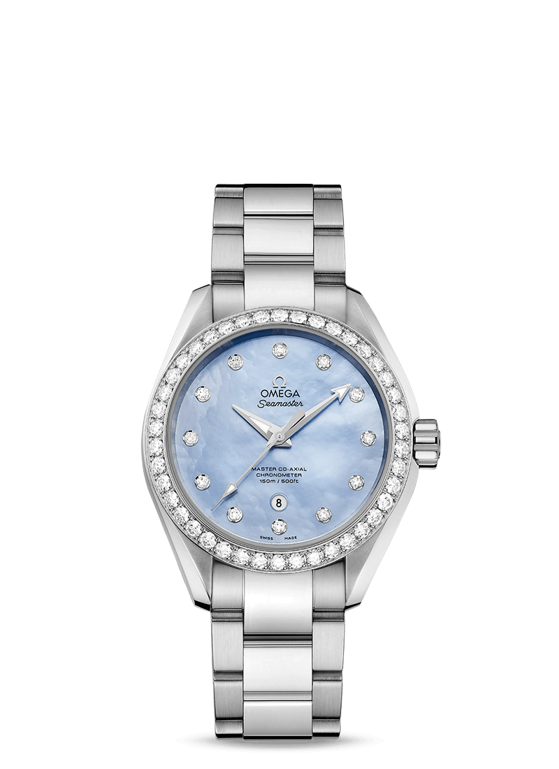 Omega 231.15.34.20.57.002 : Seamaster Aqua Terra 150M Master Co-Axial 34 Stainless Steel / Diamond / Blue MOP / Bracelet