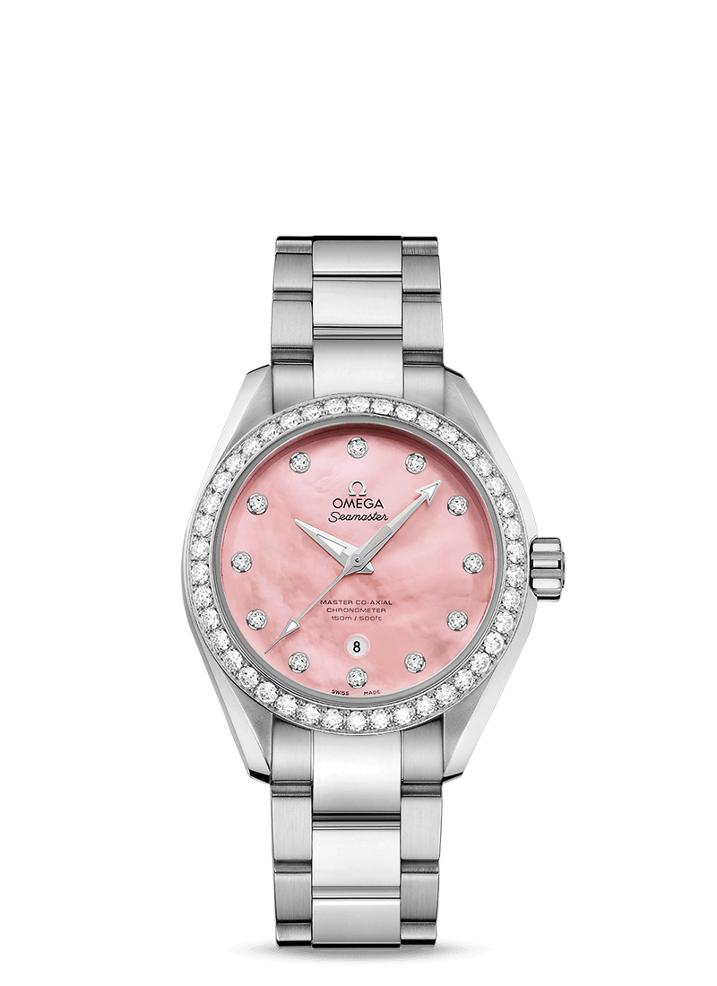 Omega 231.15.34.20.57.003 : Seamaster Aqua Terra 150M Master Co-Axial 34 Stainless Steel / Diamond / Pink MOP / Bracelet