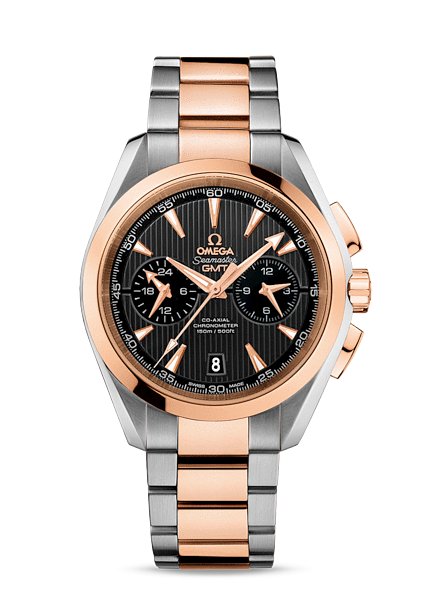 Omega 231.20.43.52.06.001 : Seamaster Aqua Terra 150M Co-Axial 43 GMT Chronograph Stainless Steel / Red Gold / Grey / Bracelet
