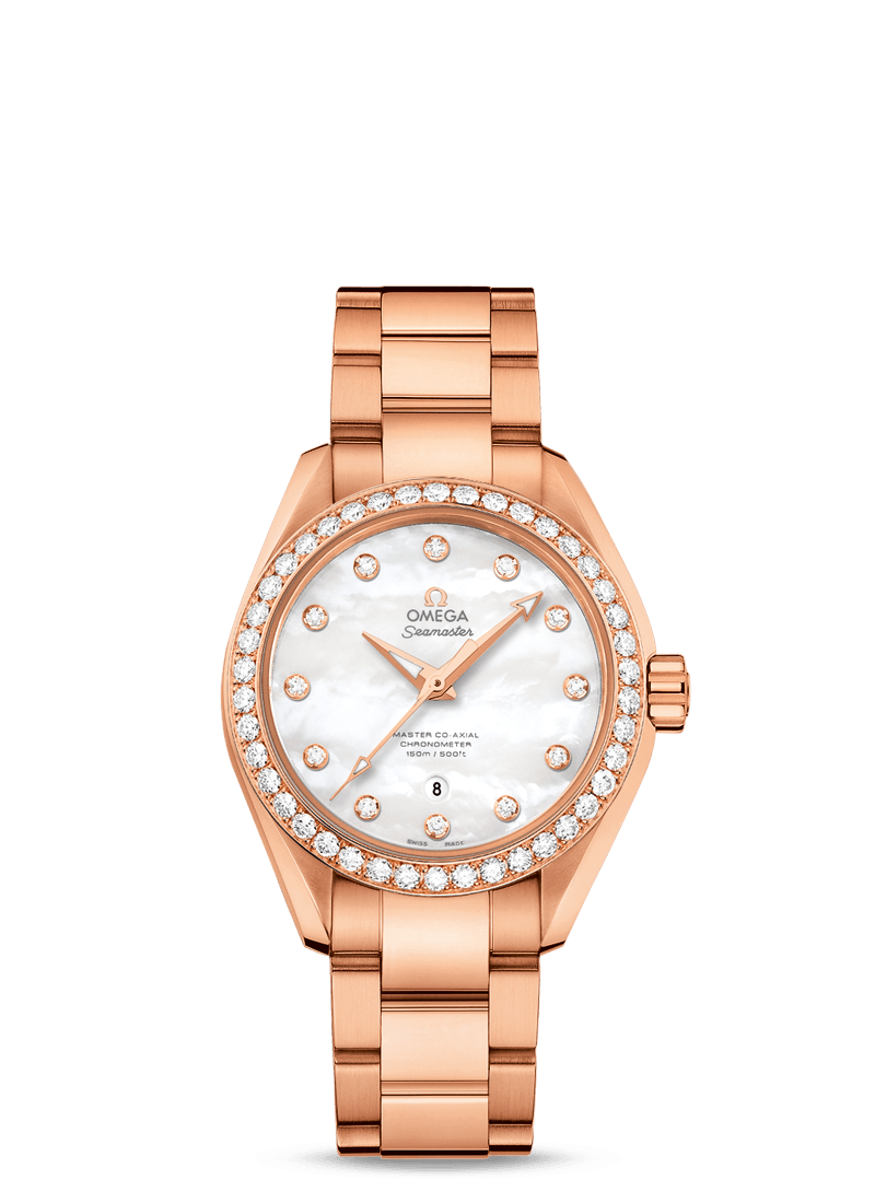 Omega 231.55.34.20.55.003 : Seamaster Aqua Terra 150M Master Co-Axial 34 Sedna Gold / Diamond / MOP / Bracelet