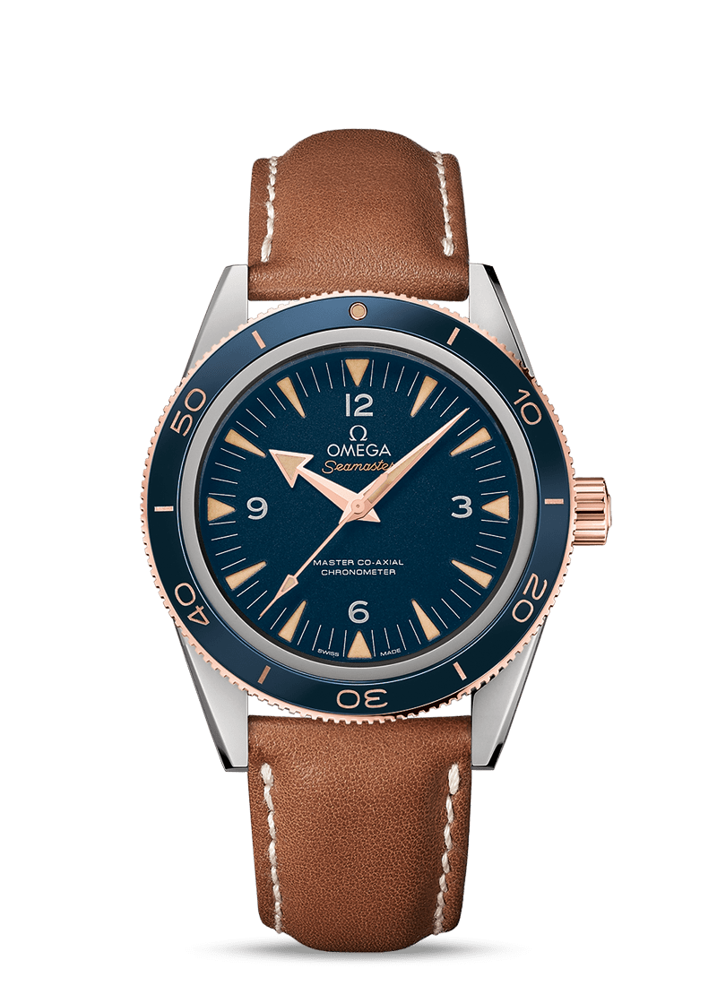 Omega 233.62.41.21.03.001 : Seamaster 300 Master Co-Axial Titanium / Sedna Gold / Blue / Strap