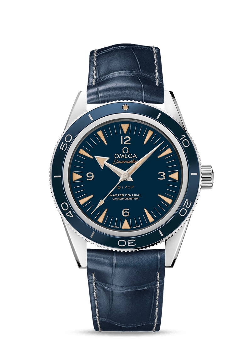 Omega 233.93.41.21.03.001 : Seamaster 300 Master Co-Axial Platinum / Blue / Strap