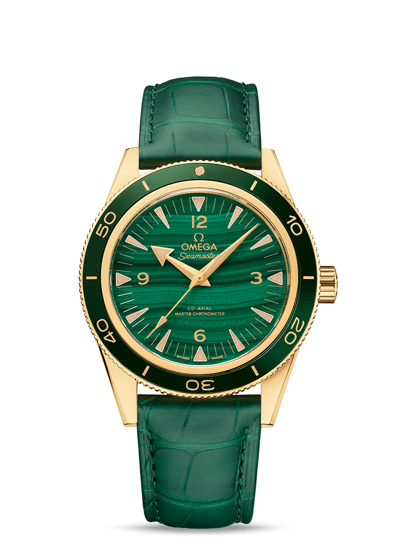 Omega 234.63.41.21.99.001 : Seamaster 300 Co-Axial Master Chronometer Yellow Gold / Malachite