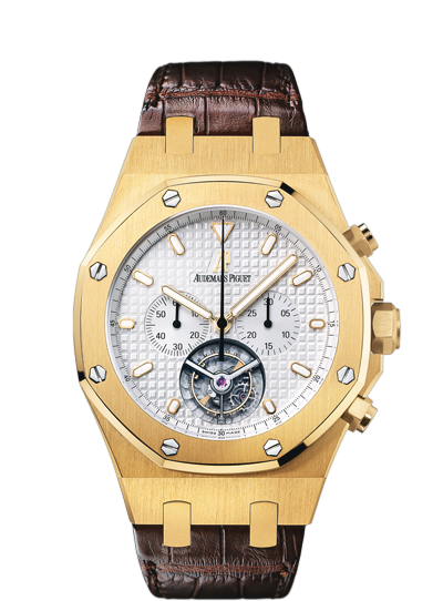 Audemars Piguet 25977BA.OO.D088CR.01 : Royal Oak Tourbillon Chronograph Yellow Gold / Silver / Strap