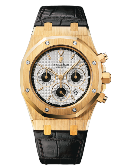 Audemars Piguet 26022BA.OO.D098CR.01 : Royal Oak 26022 Chronograph Yellow Gold / Silver / Strap