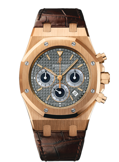 Audemars Piguet 26022OR.OO.D098CR.02 : Royal Oak 26022 Chronograph Pink Gold / Brown / Strap