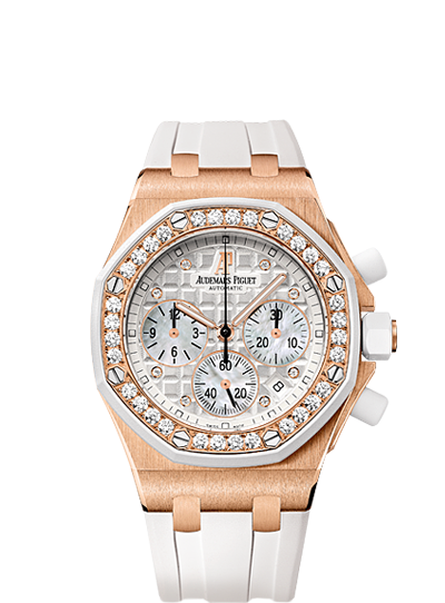 Audemars Piguet 26048OK.ZZ.D010CA.01 : Royal Oak OffShore 26048 Lady Chronograph Pink Gold / White