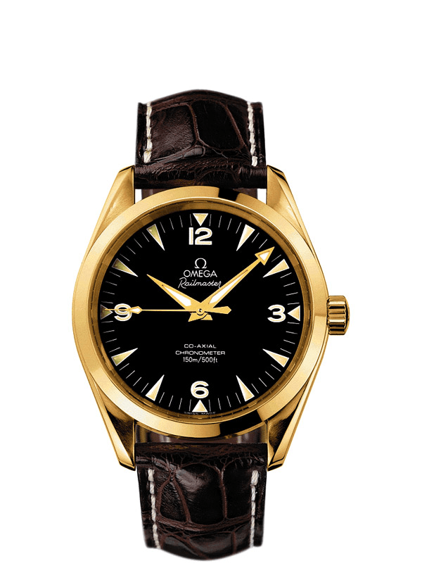 Omega 2608.52.37 : Seamaster Aqua Terra 150M Co-Axial 39.2 Railmaster Yellow Gold / Brown Alligator / China
