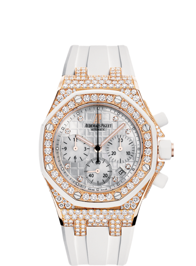 Audemars Piguet 26092OK.ZZ.D010CA.01 : Royal Oak Offshore 26092 Lady Chronograph Pink Gold / White