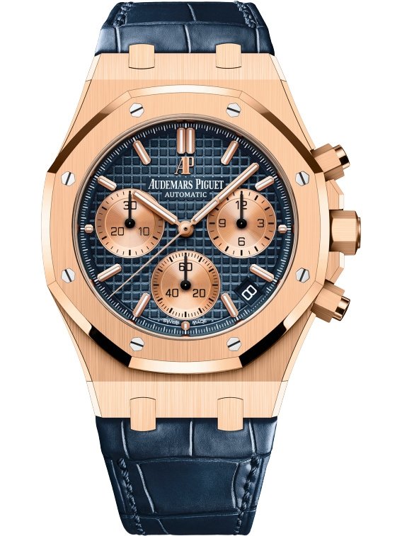 Audemars Piguet 26239OR.OO.D315CR.01 : Royal Oak Chronograph 41 Pink Gold / Blue / Alligator