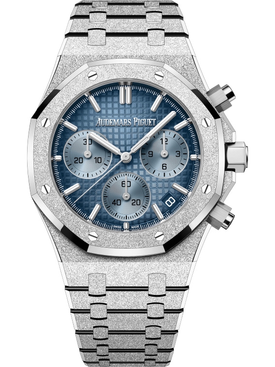Audemars Piguet 26240BC.GG.1324BC.02 : Royal Oak Chronograph 41 Frosted White Gold / Blue / Japan