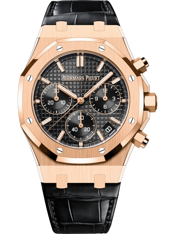 Audemars Piguet 26240OR.OO.D002CR.02 : Royal Oak Chronograph 41 Pink Gold / Black / Strap