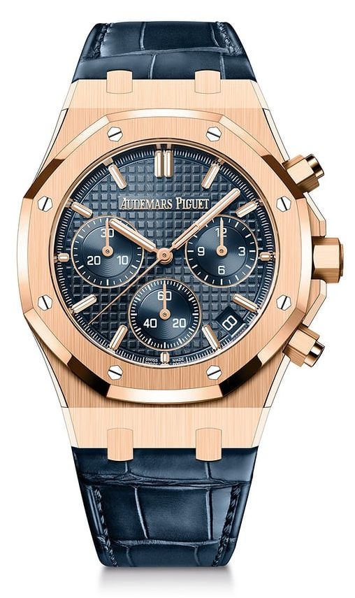 Audemars Piguet 26240OR.OO.D315CR.01 : Royal Oak Chronograph 41 Pink Gold / Blue / Strap / 50th Anniversary
