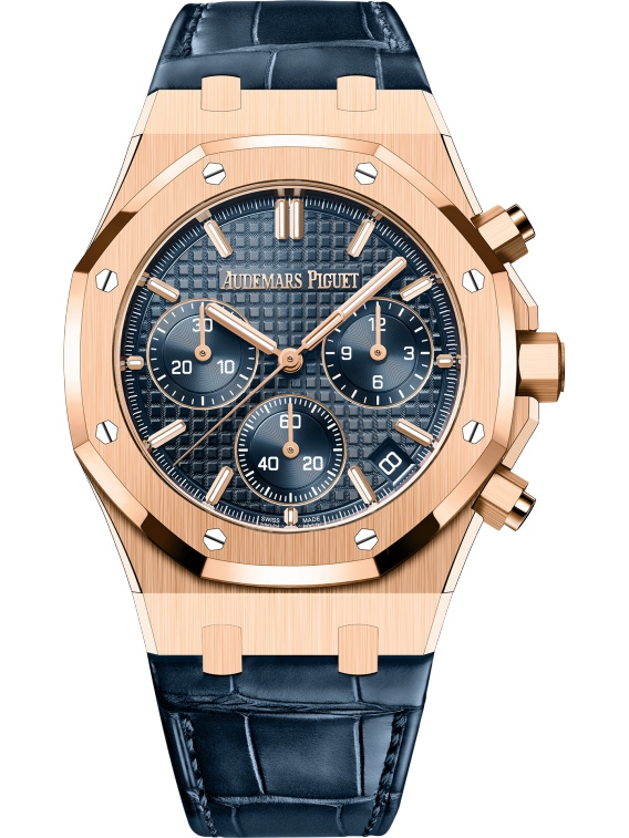 Audemars Piguet 26240OR.OO.D315CR.02 : Royal Oak Chronograph 41 Pink Gold / Blue / Strap