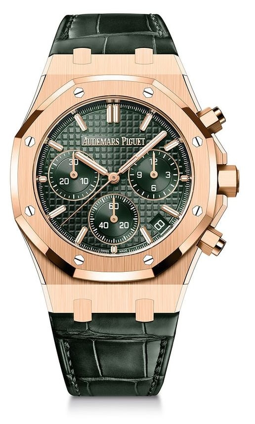 Audemars Piguet 26240OR.OO.D404CR.01 : Royal Oak Chronograph 41 Pink Gold / Green / Strap / 50th Anniversary