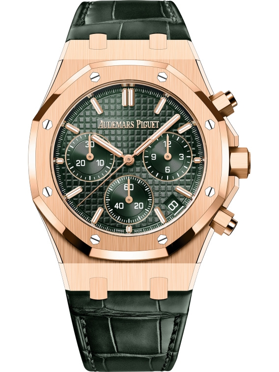 Audemars Piguet 26240OR.OO.D404CR.02 : Royal Oak Chronograph 41 Pink Gold / Green / Strap