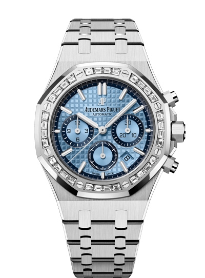 Audemars Piguet 26318BC.ZZ.1256BC.01 : Royal Oak Chronograph 38 White Gold / Diamond / Light Blue