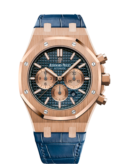 Audemars Piguet 26331OR.OO.D315CR.01 : Royal Oak Chronograph 41 Pink Gold / Blue / Alligator