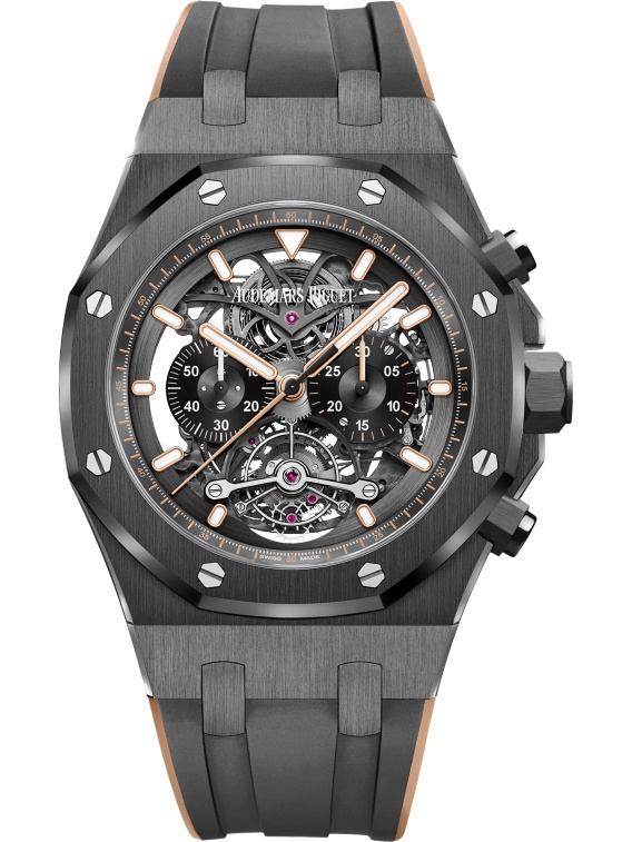 Audemars Piguet 26343CE.OO.D002CA.04 : Royal Oak Tourbillon Chronograph Openworked Ceramic / Pink Gold