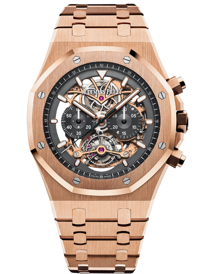 Audemars Piguet 26347OR.OO.1205OR.01 : Royal Oak Tourbillon Chronograph Openworked Pink Gold / Bracelet
