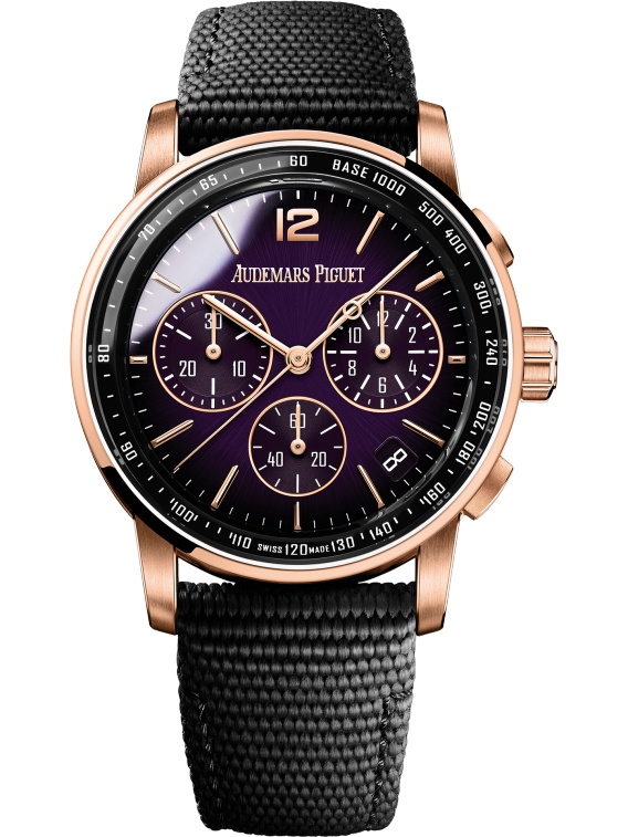 Audemars Piguet 26393OR.OO.A002KB.02 : CODE 11.59 Chronograph Selfwinding Pink Gold / Purple / Fabric