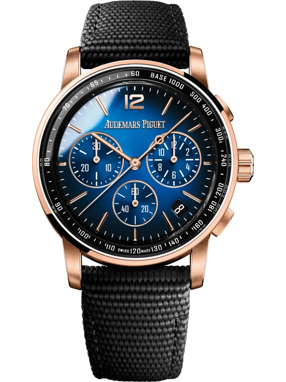 Audemars Piguet 26393OR.OO.A002KB.03 : CODE 11.59 Chronograph Selfwinding Pink Gold / Blue / Fabric