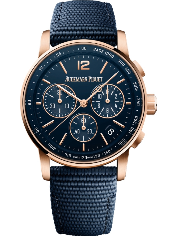 Audemars Piguet 26393OR.OO.A027KB.0 : CODE 11.59 Chronograph Selfwinding Pink Gold / Blue / Fabric