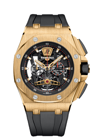 Audemars Piguet 26407BA.OO.A002CA.01 : Royal Oak Offshore Tourbillon Chronograph Openworked Yellow Gold / Rubber